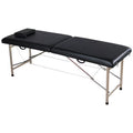 Black 2-Section Folding Massage Bed - Stainless Steel Frame