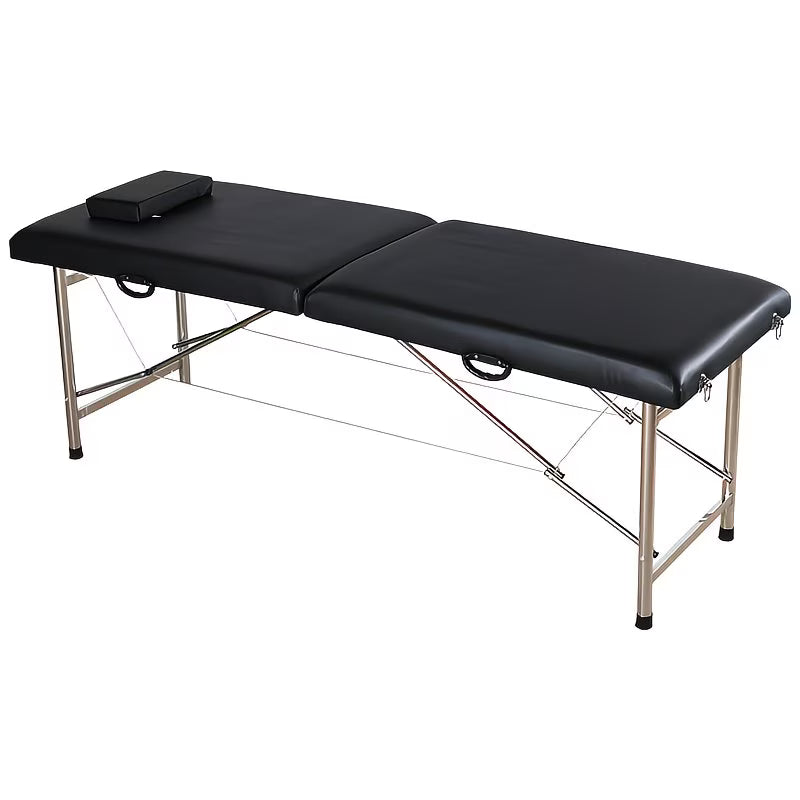 Black 2-Section Folding Massage Bed - Stainless Steel Frame
