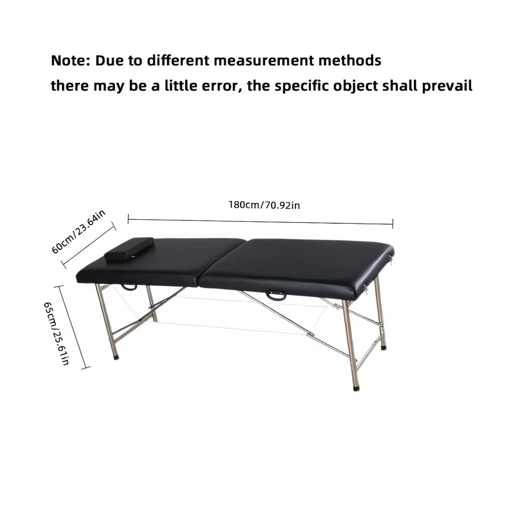 Black 2-Section Folding Massage Bed - Stainless Steel Frame
