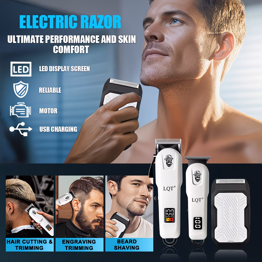 3-Piece Hair Clipper & Trimmer Set – White / Gold
