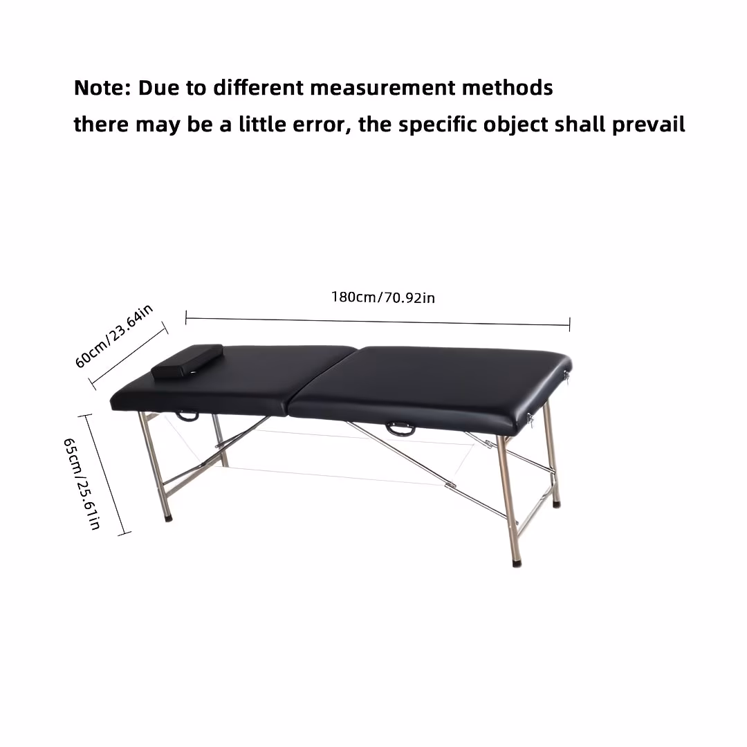 Black 2-Section Folding Massage Bed - Stainless Steel Frame